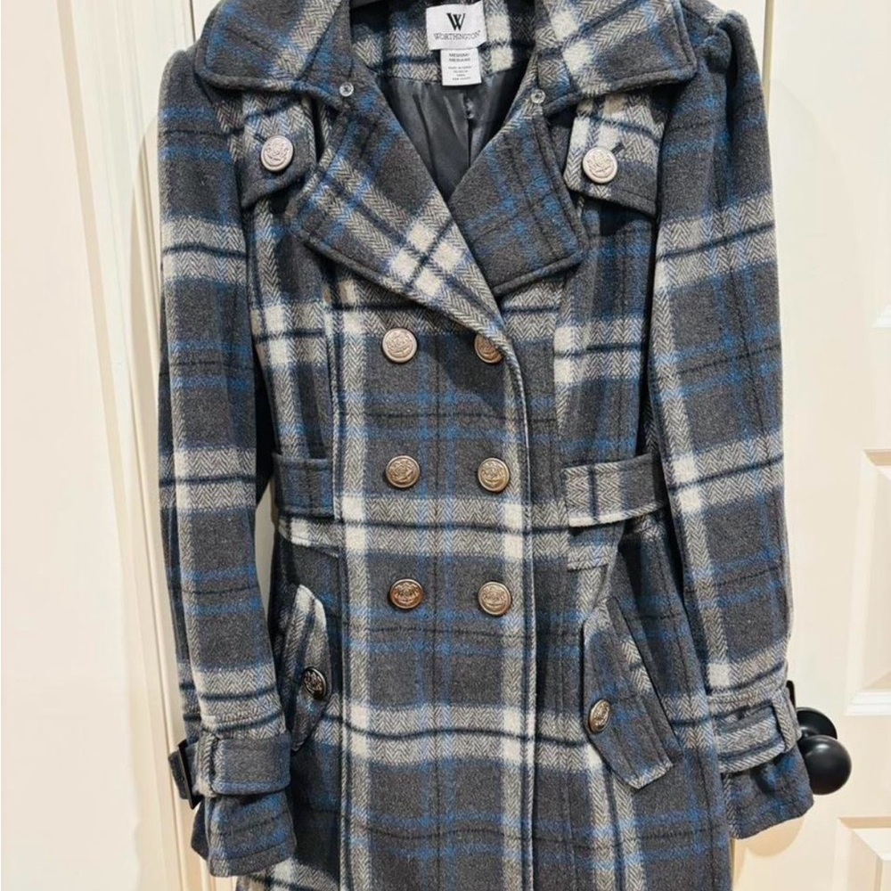 Worthington Blue and Gray Plaid Pea Coat